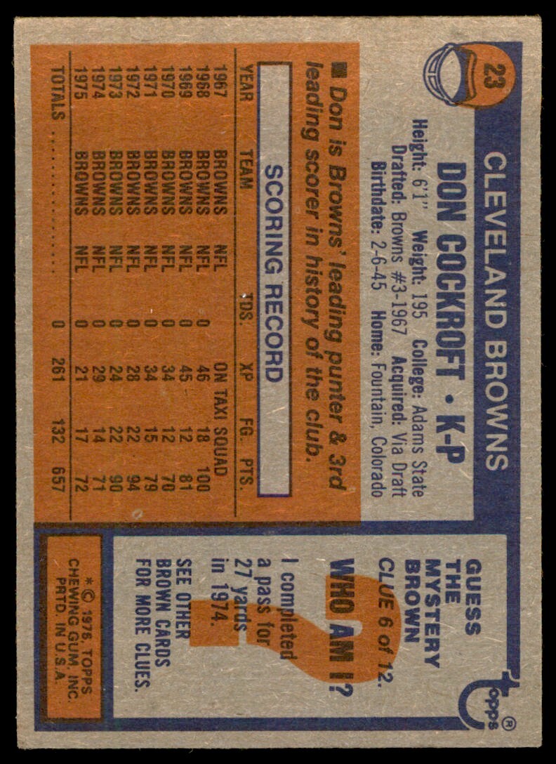 1976 TOPPS DON COCKROFT . CLEVELAND BROWNS #23