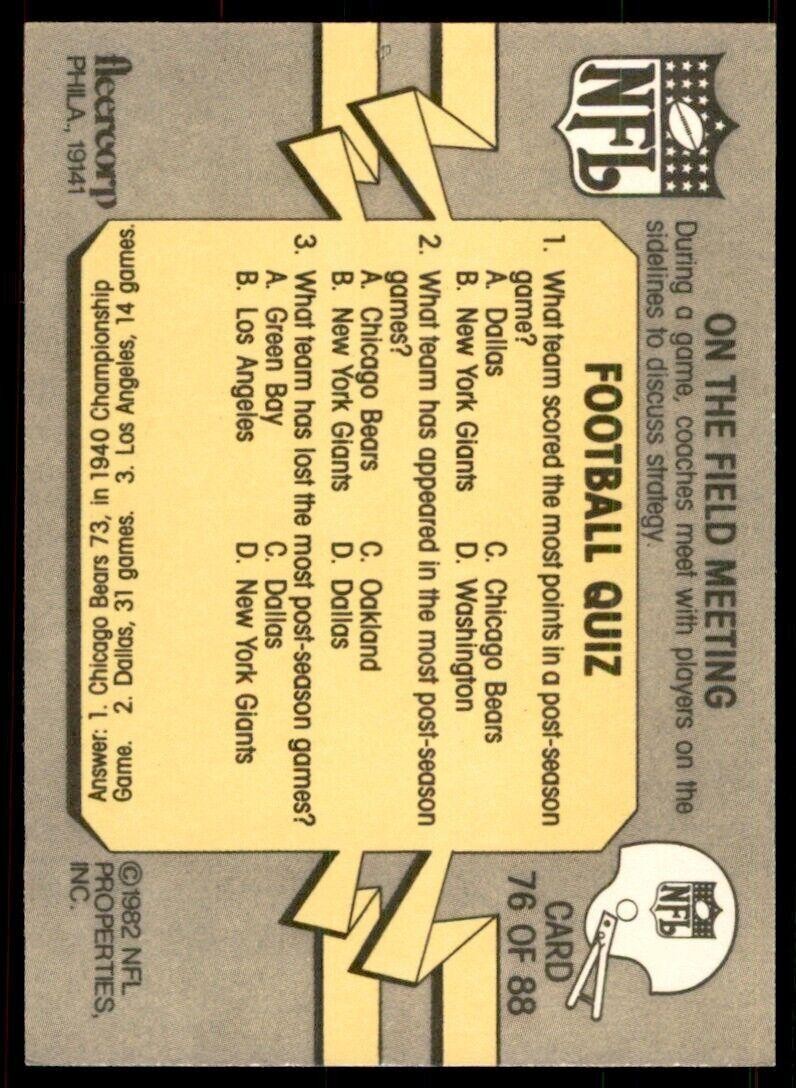 1982 Fleer Football ON THE FIELD MEETING . #76