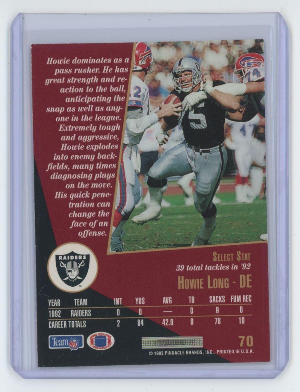 1993 Select Howie Long Los Angeles Raiders #70
