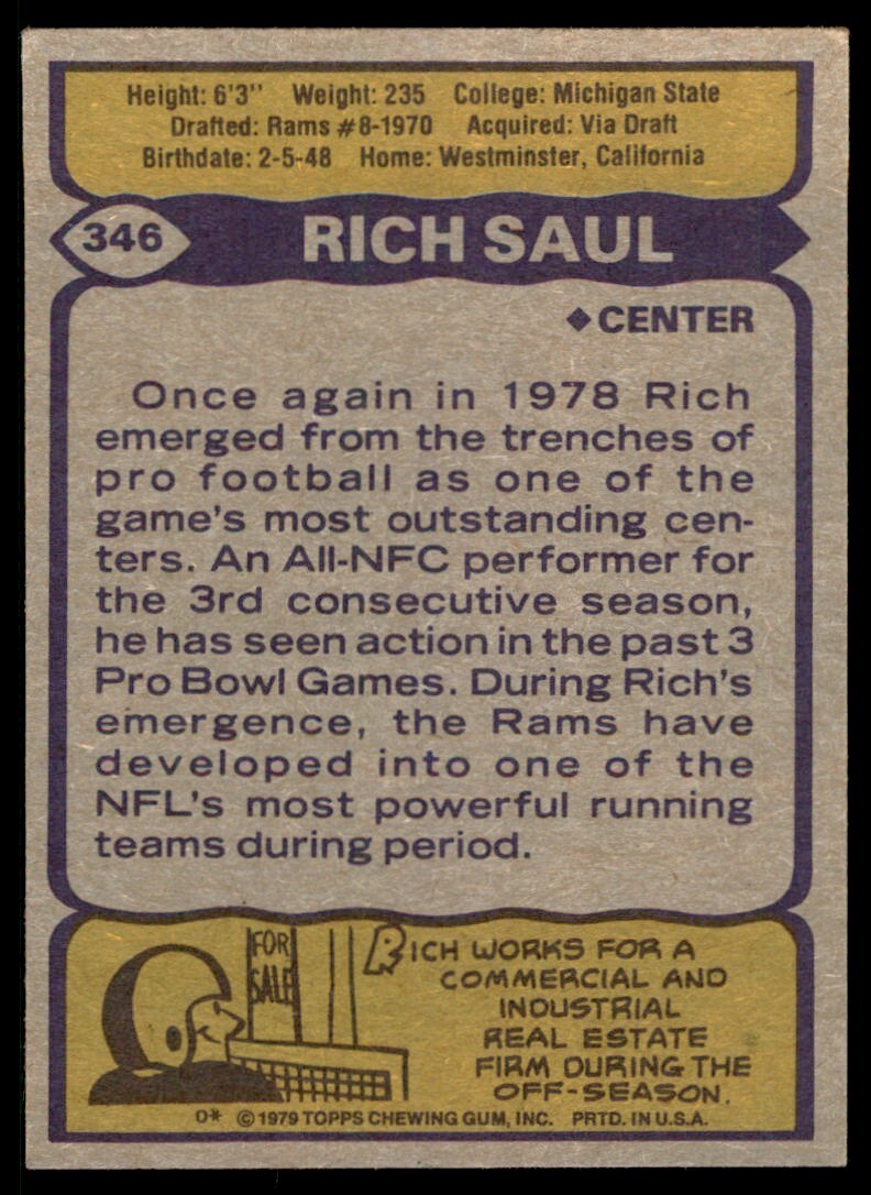1979 TOPPS RICH SAUL . LOS ANGELES RAMS #346