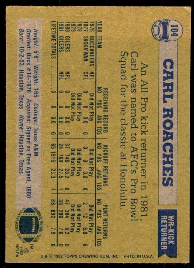 1982 Topps Carl Roaches Houston Oilers #104