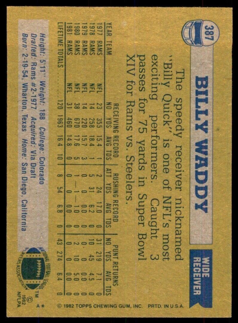 1982 Topps Billy Waddy Los Angeles Rams #387