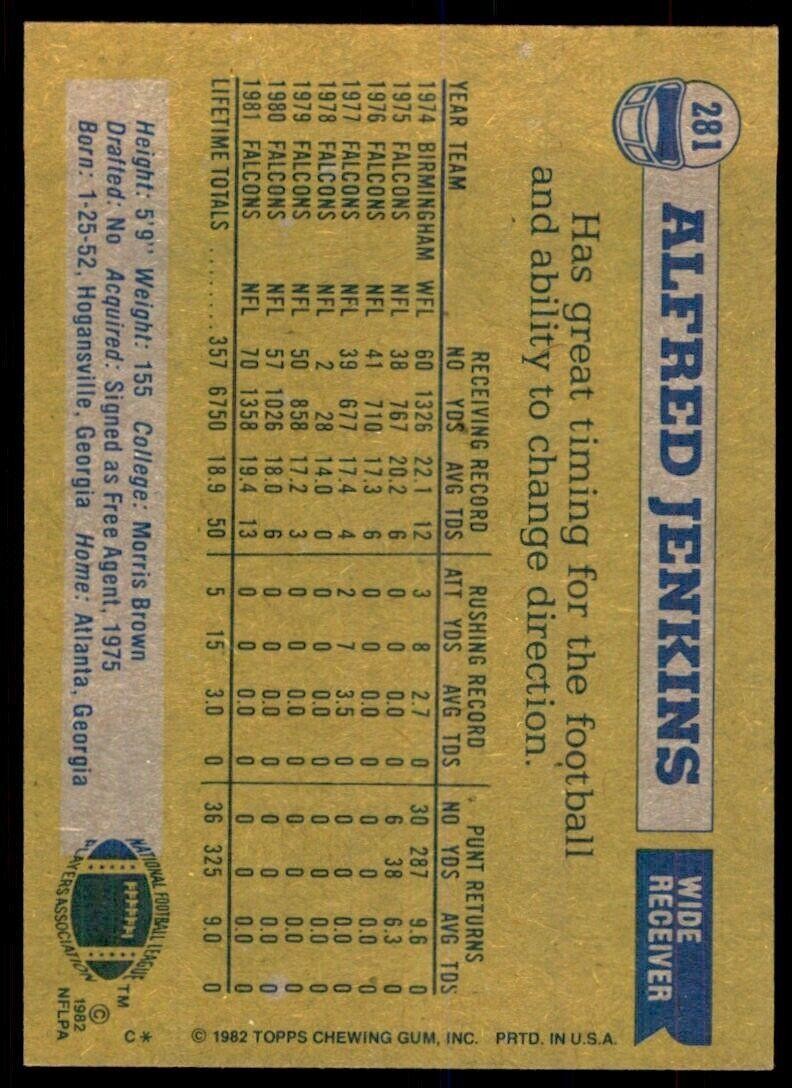 1982 Topps Alfred Jenkins Atlanta Falcons #281