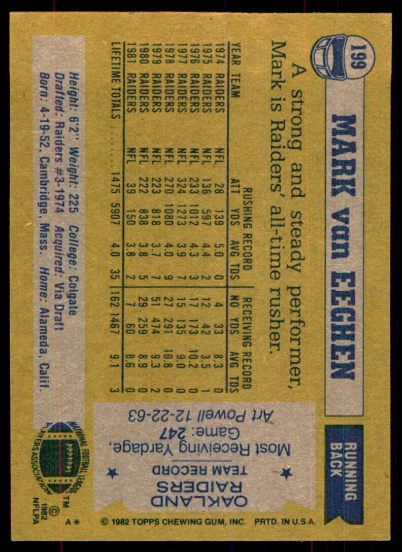 1982 Topps Mark Van Eeghen Oakland Raiders #199.