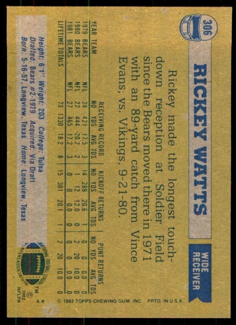 1982 Topps: Rickey Watts Chicago Bears #306