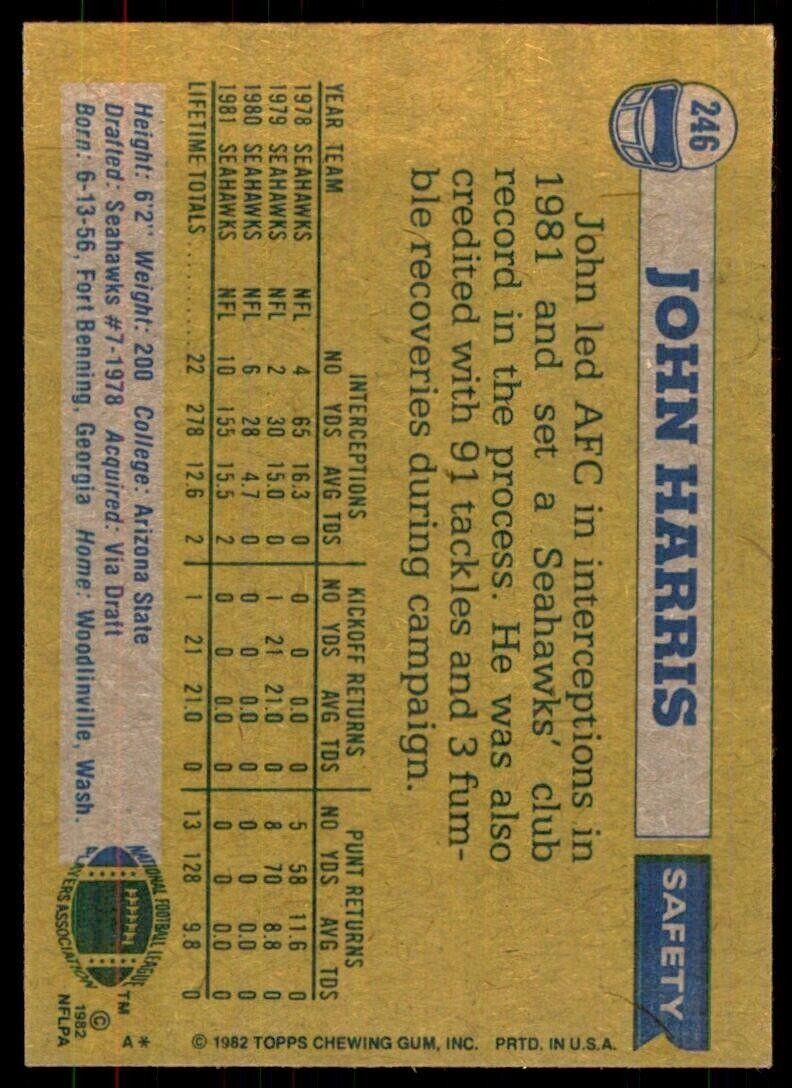 1982 Topps: John Harris Seattle Seahawks #246