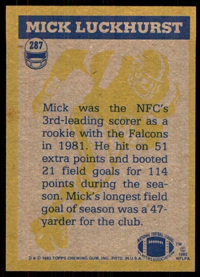 1982 Topps: Mick Luckhurst Atlanta Falcons #287