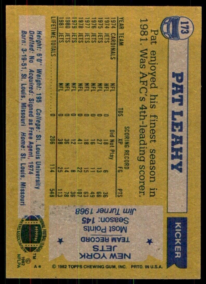 1982 Topps: Pat Leahy New York Jets #173*