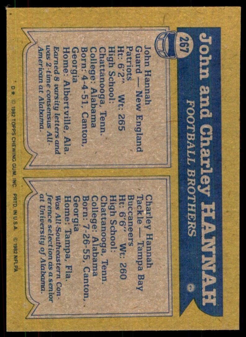 1982 Topps- John Hannah/Charley Hannah New England Patriots/Tampa Bay Buccaneers