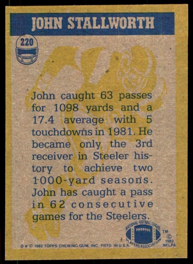 1982 Topps- John Stallworth. Pittsburgh Steelers #220