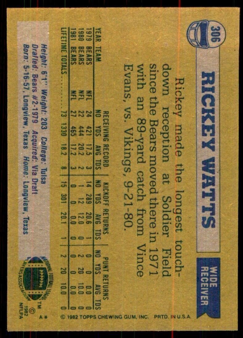 1982 Topps\ Rickey Watts Chicago Bears #306