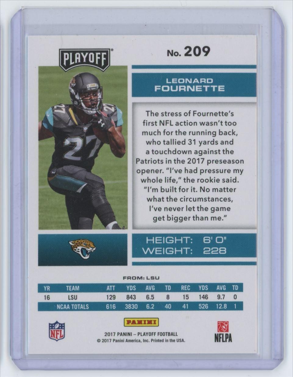 2017 PANINI PLAYOFF FOOTBALL LEONARD FOURNETTE ROOKIE . 122/299 LSU TIGERS #209