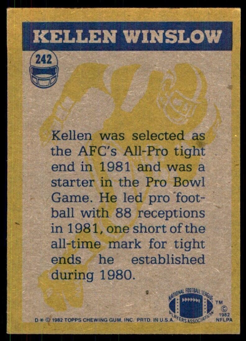 1982 Topps~ Kellen Winslow San Diego Chargers #242