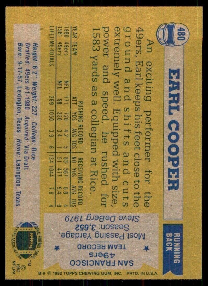 1982 Topps~ Earl Cooper San Francisco 49ers #480