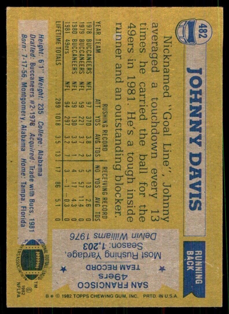 1982 Topps~ Johnny Davis San Francisco 49ers #482