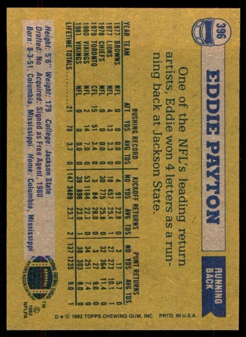 1982 Topps Eddie Payton* Minnesota Vikings #396