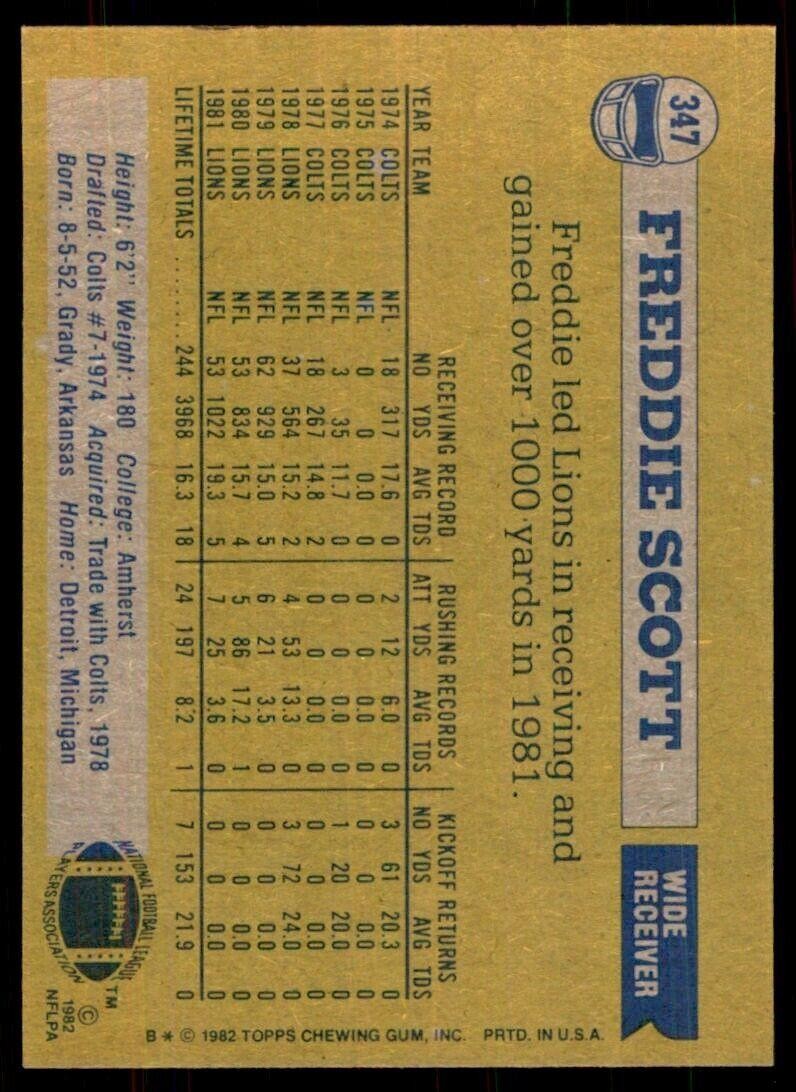 1982 Topps Freddie Scott Detroit Lions #347