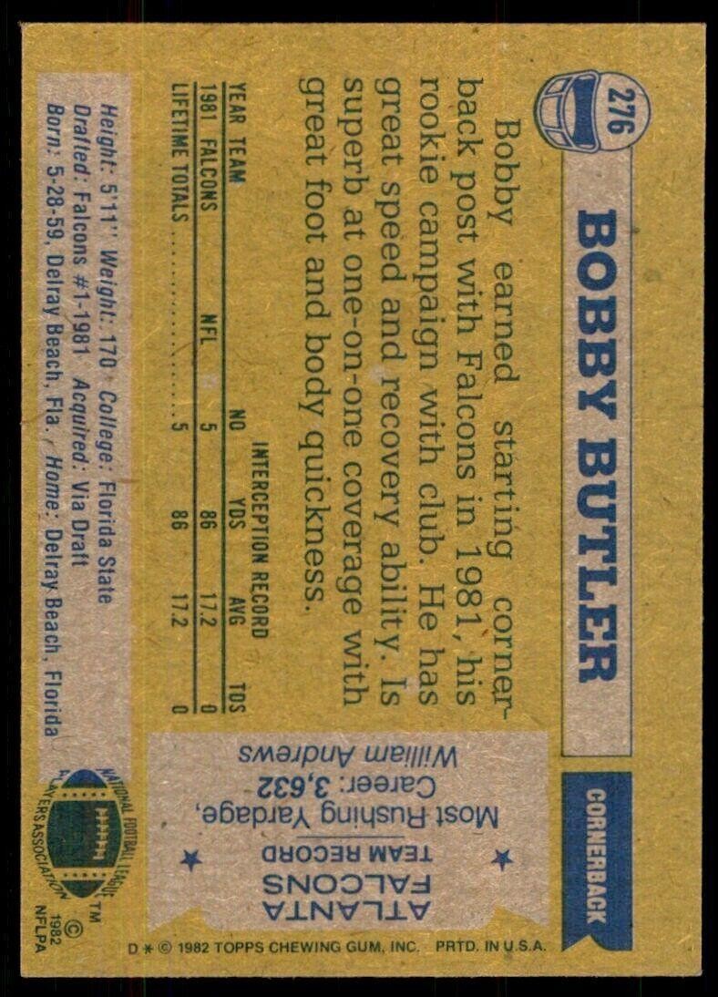 1982 Topps~ Bobby Butler Atlanta Falcons #276