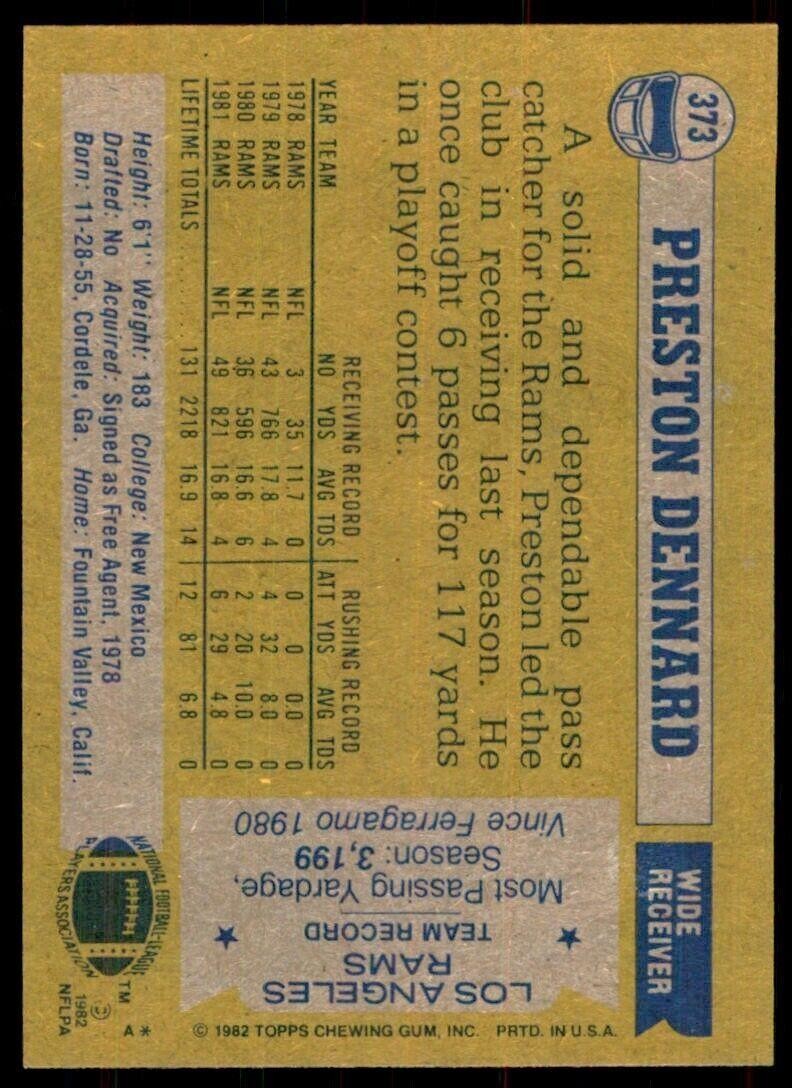 1982 Topps` Preston Dennard Los Angeles Rams #373