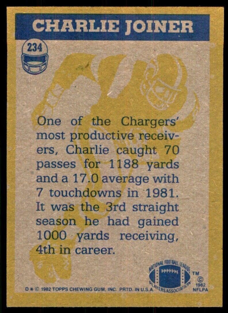 1982 Topps` Charlie Joiner San Diego Chargers #234