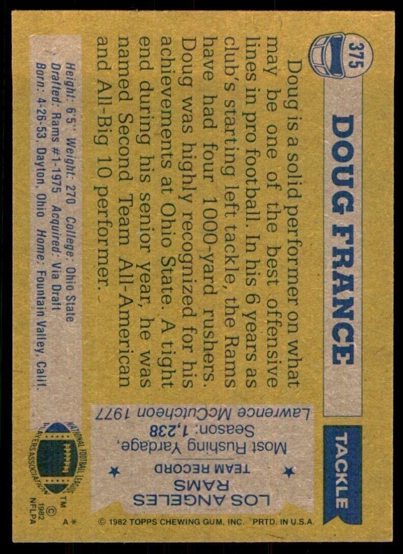 1982 Topps` Doug France. Los Angeles Rams #375