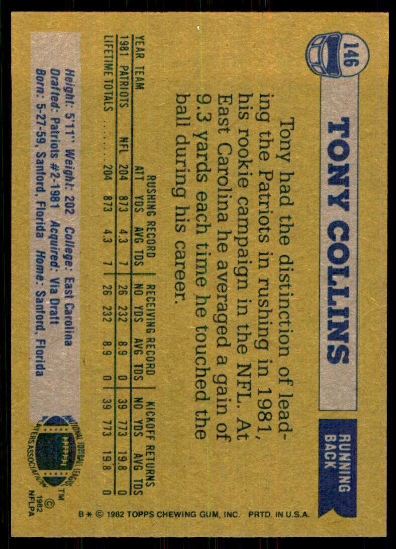 1982 Topps^ Tony Collins* New England Patriots #146