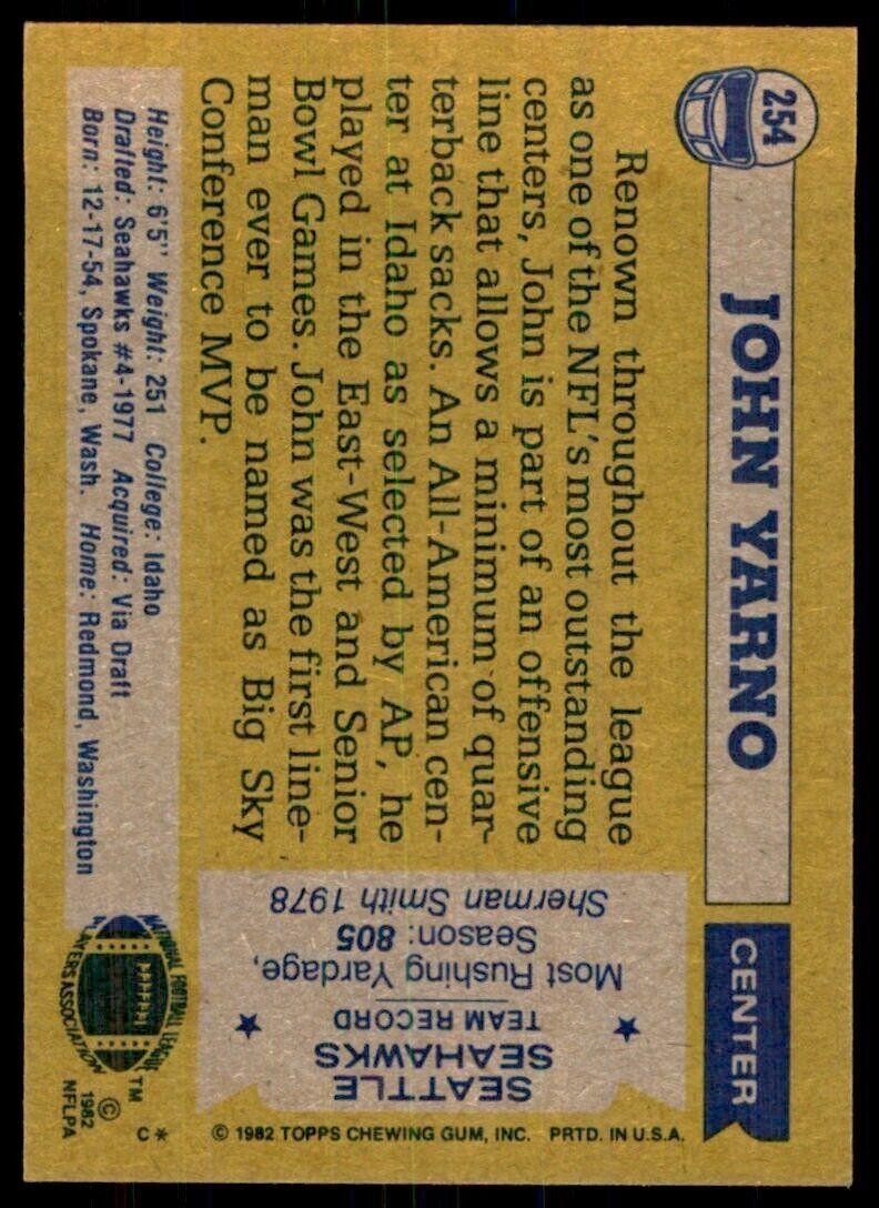 1982 Topps} John Yarno Seattle Seahawks #254
