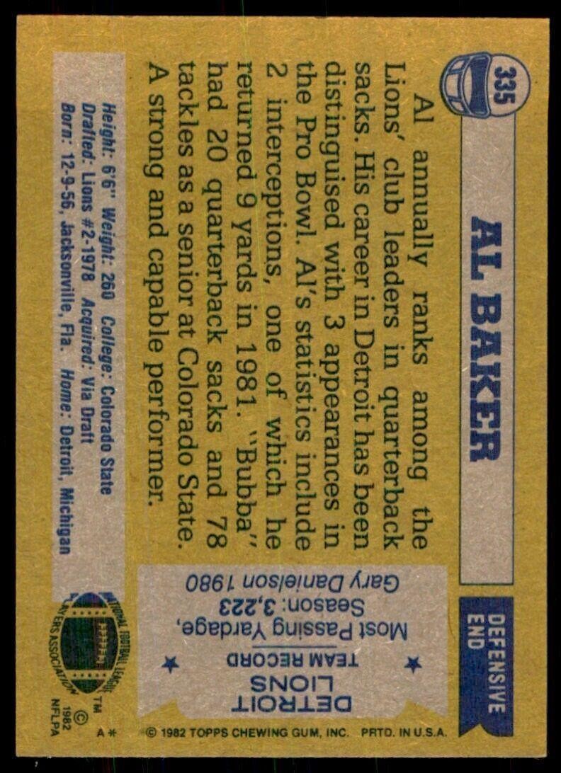 1982 Topps} Al Baker* Detroit Lions #335
