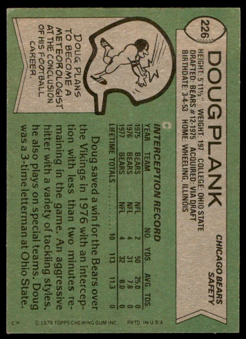 1978 Topps Doug Plank . Chicago Bears #226