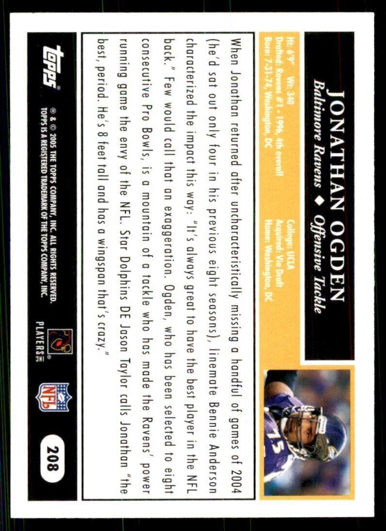 2005 Topps Jonathan Ogden Football Cards #208