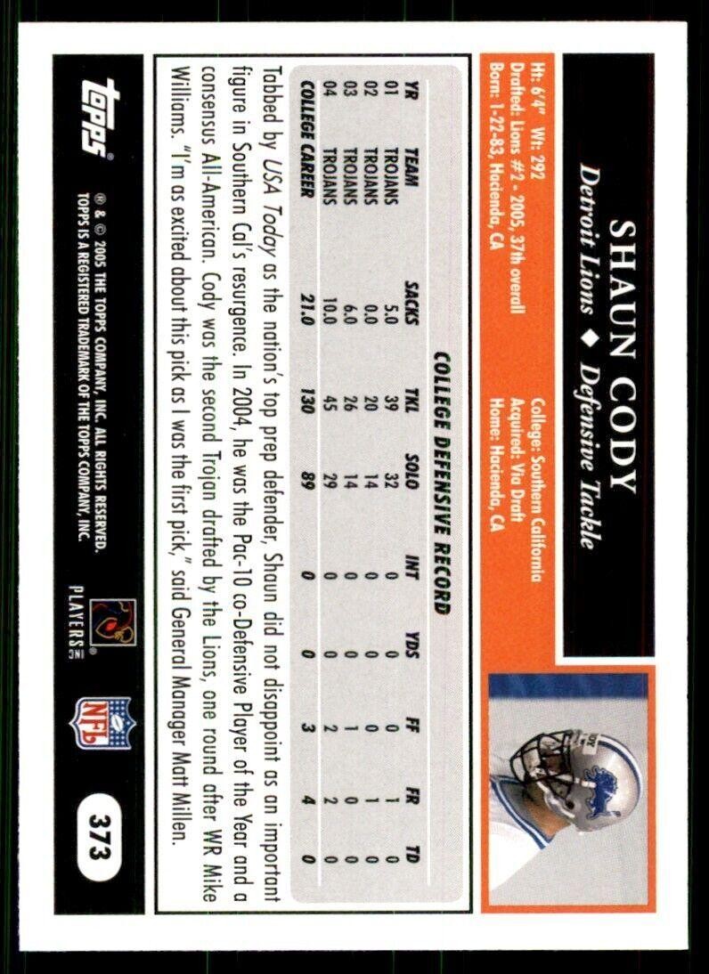 2005 Topps Shaun Cody Football Cards #373