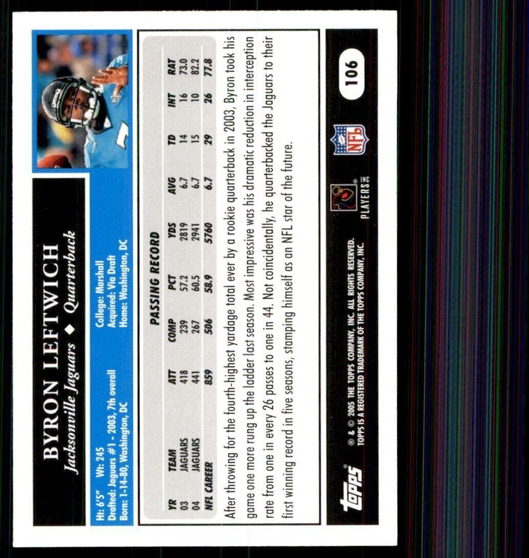 2005 Topps Byron Leftwich Football Cards #106