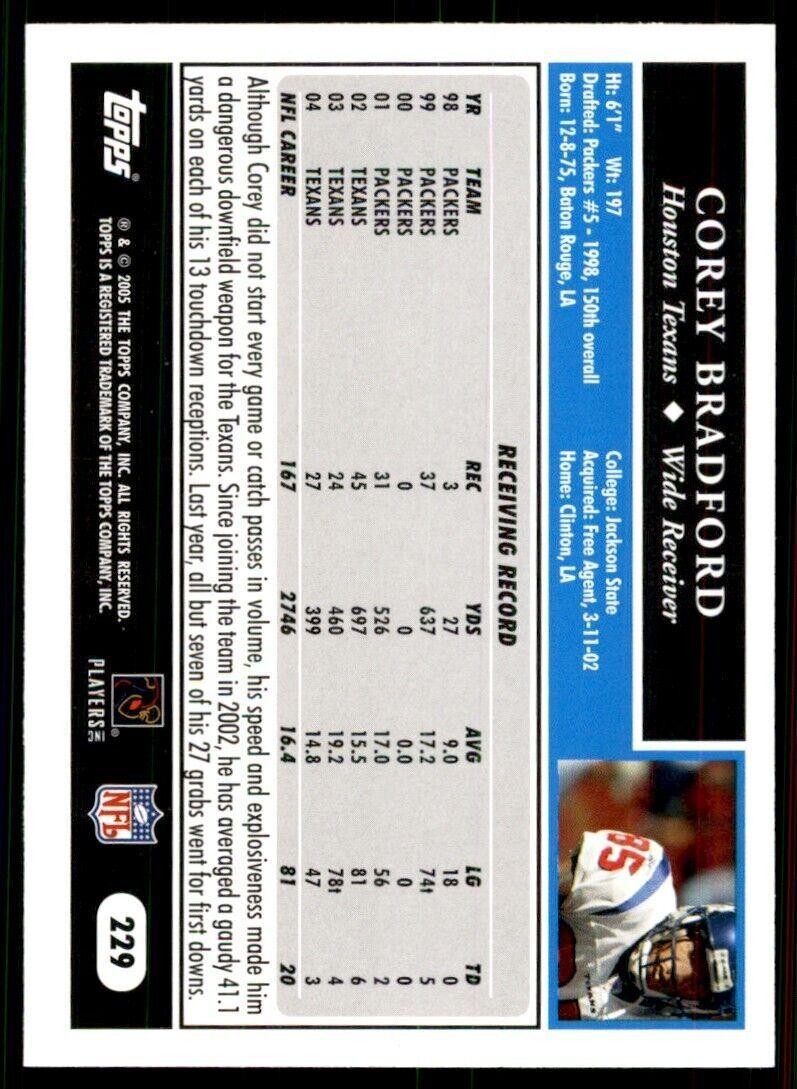 2005 Topps Corey Bradford Football Cards #229