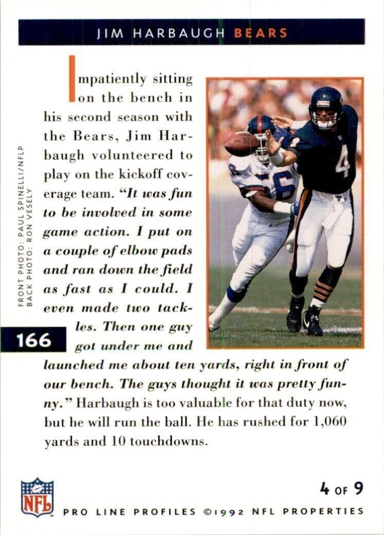 1992 Pro Line Jim Harbaugh Football Cards #166