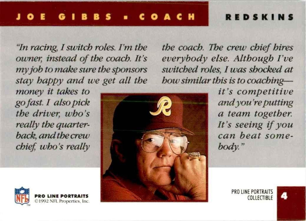 1992 Pro Line Joe Gibbs (100) Football Cards #4