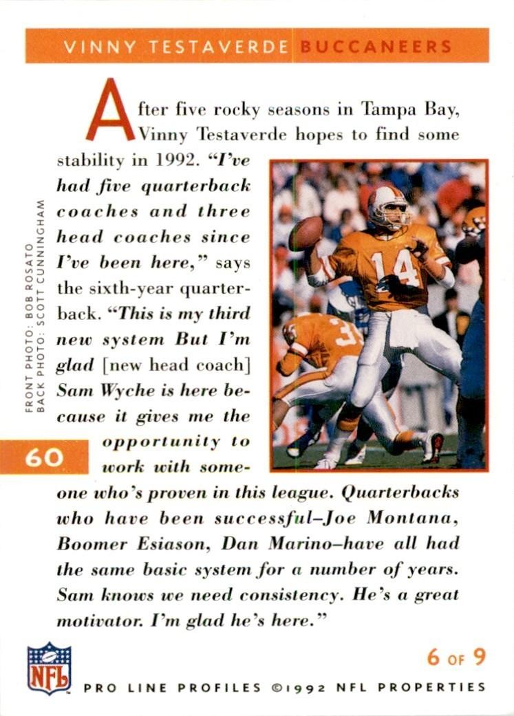 1992 Pro Line Vinny Testaverde Football Cards #60