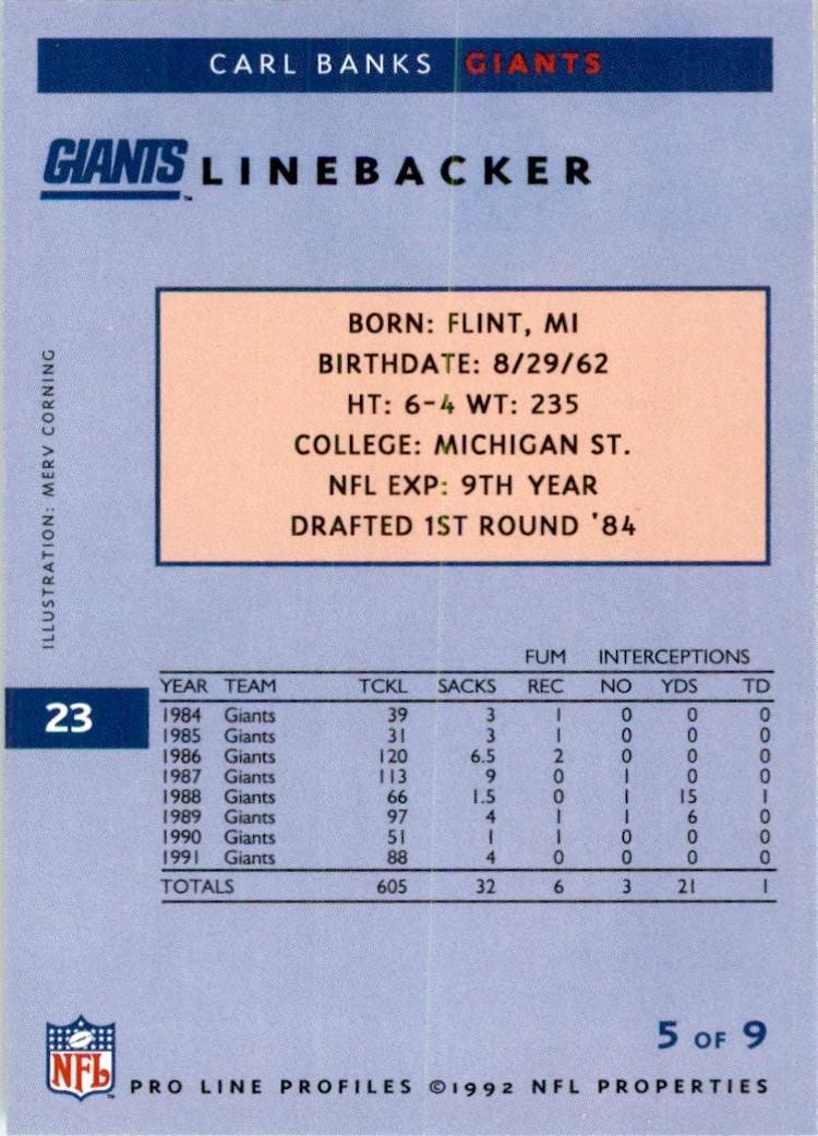 1992 Pro Line Carl Banks Football Cards #23