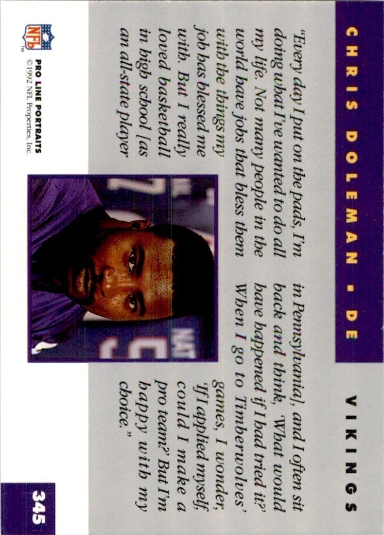 1992 Pro Line Chris Doleman Football Cards #345