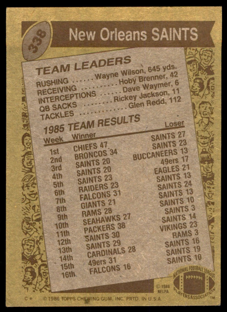 1986 Topps New Orleans Saints . New Orleans Saints #338