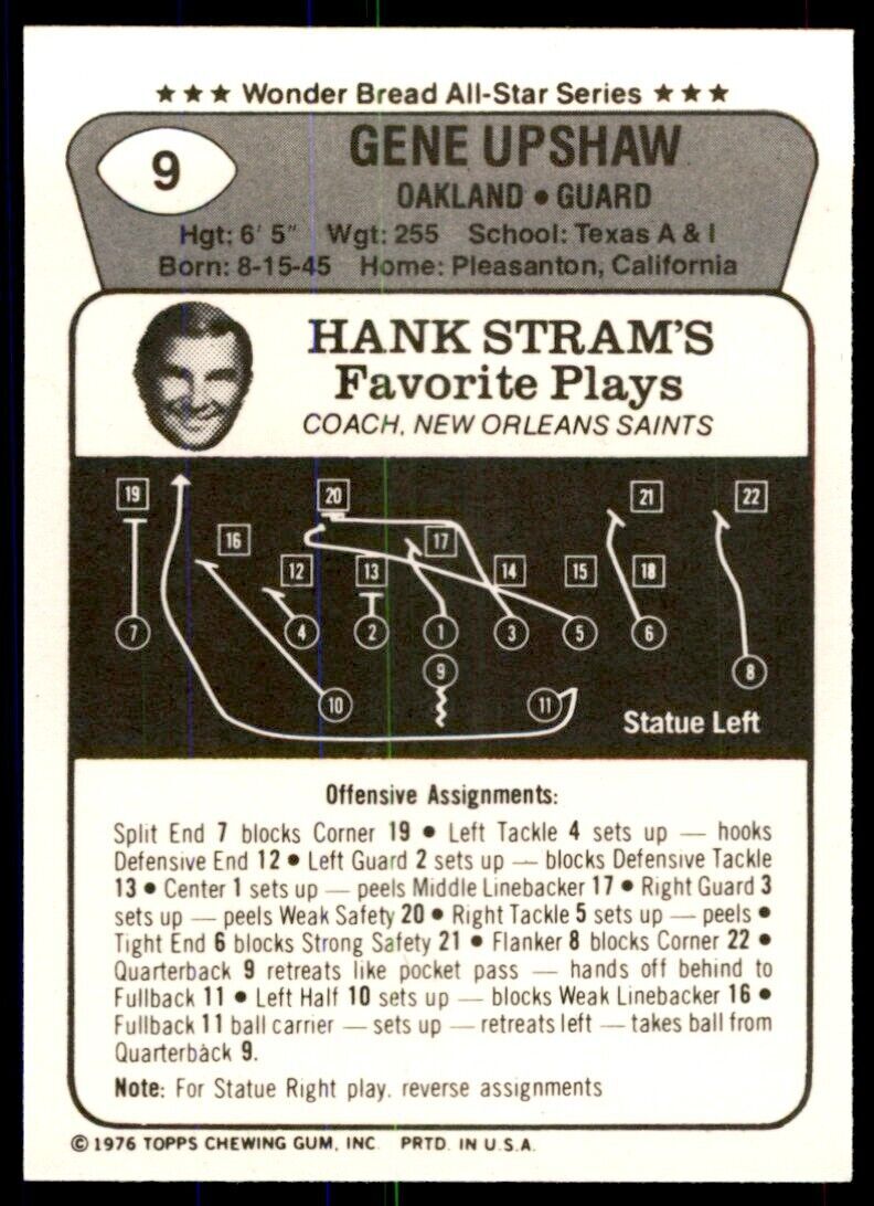 1976 Wonder Bread Gene Upshaw . Oakland Raiders #9
