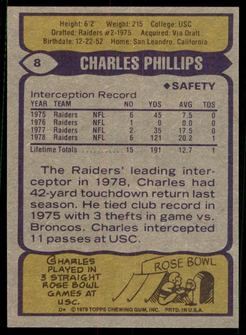 1979 Topps Charles Phillips Rookie Oakland Raiders #8