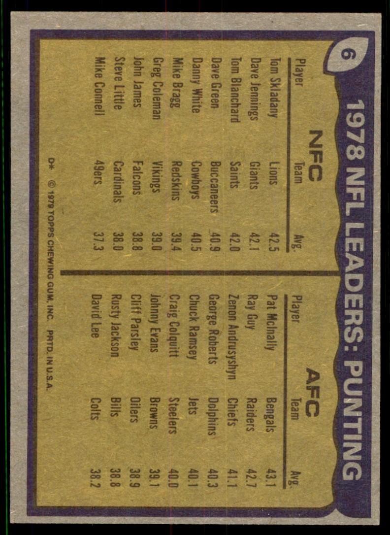 1979 Topps Tom Skladany/Pat McInally Detroit Lions/Cincinnati Bengals #6