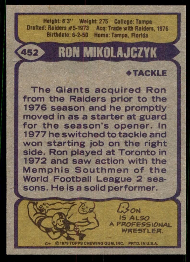 1979 Topps Ron Mikolajczyk Rookie Vintage New York Giants #452