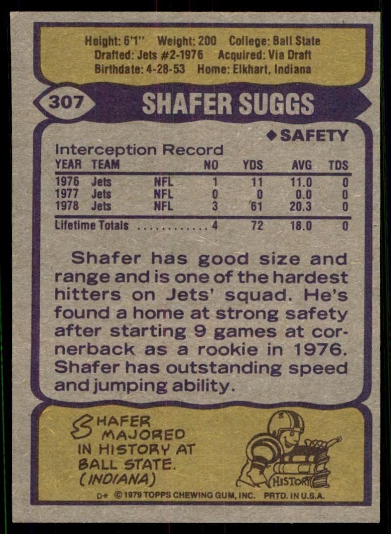1979 Topps Shafer Suggs Rookie New York Jets #307