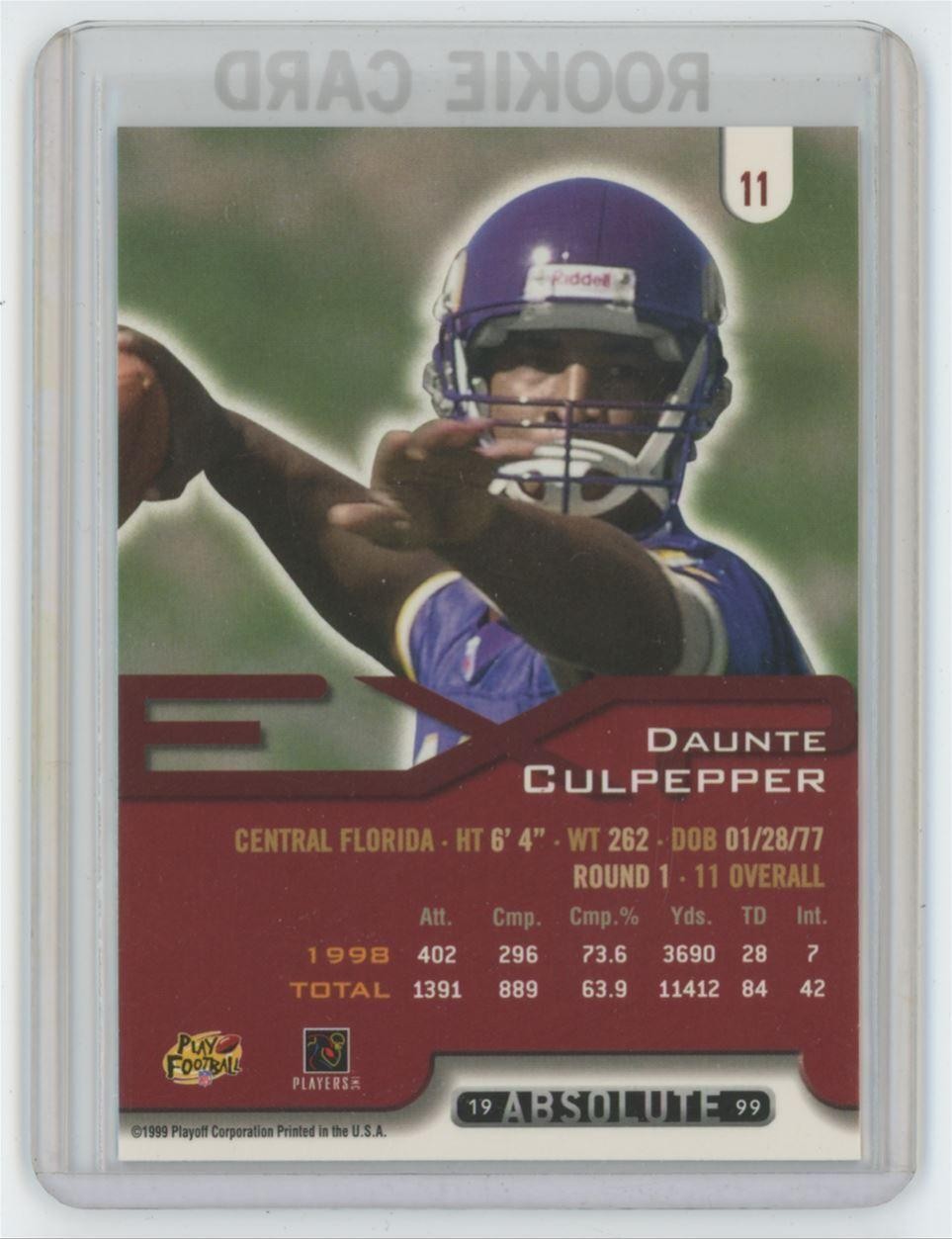 1999 PLAYOFF ABSOLUTE EXP DAUNTE CULPEPPER ROOKIE . MINNESOTA VIKINGS #11