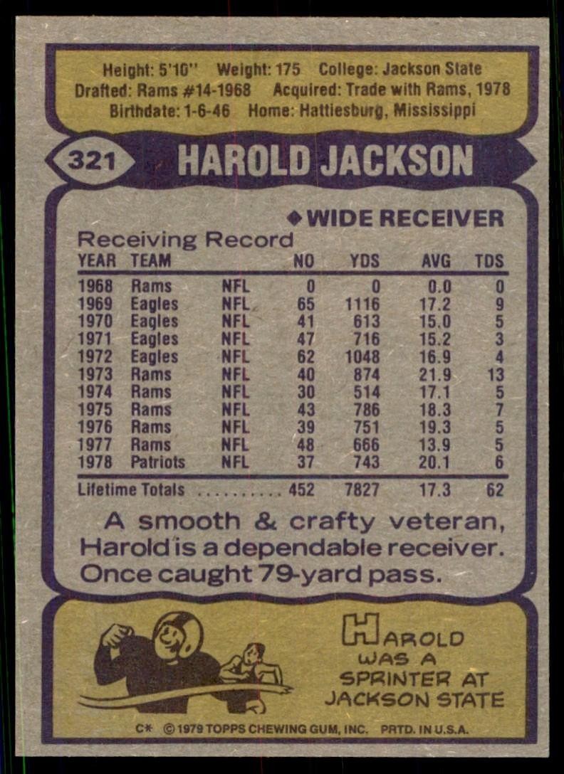 1979 Topps Harold Jackson New England Patriots #321