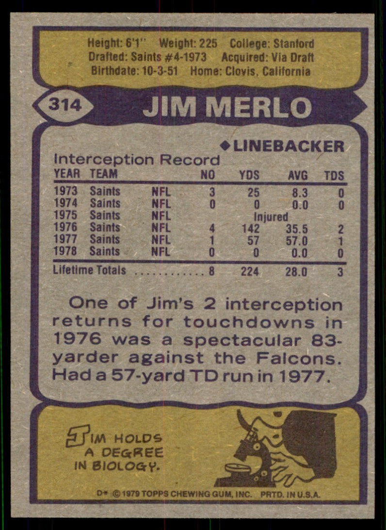 1979 Topps Jim Merlo New Orleans Saints #314
