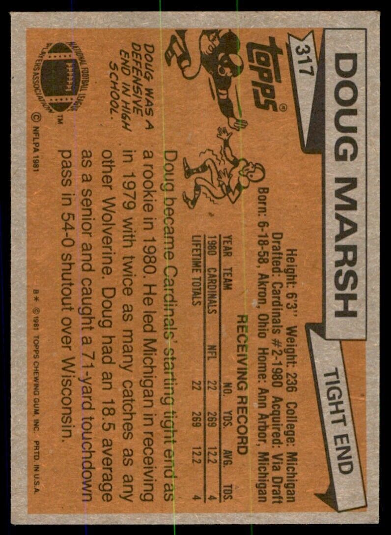 1981 Topps Doug Marsh Rookie . St. Louis Cardinals #317