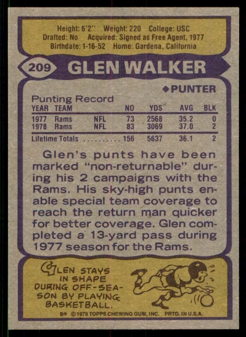 1979 Topps Glen Walker Los Angeles Rams #209