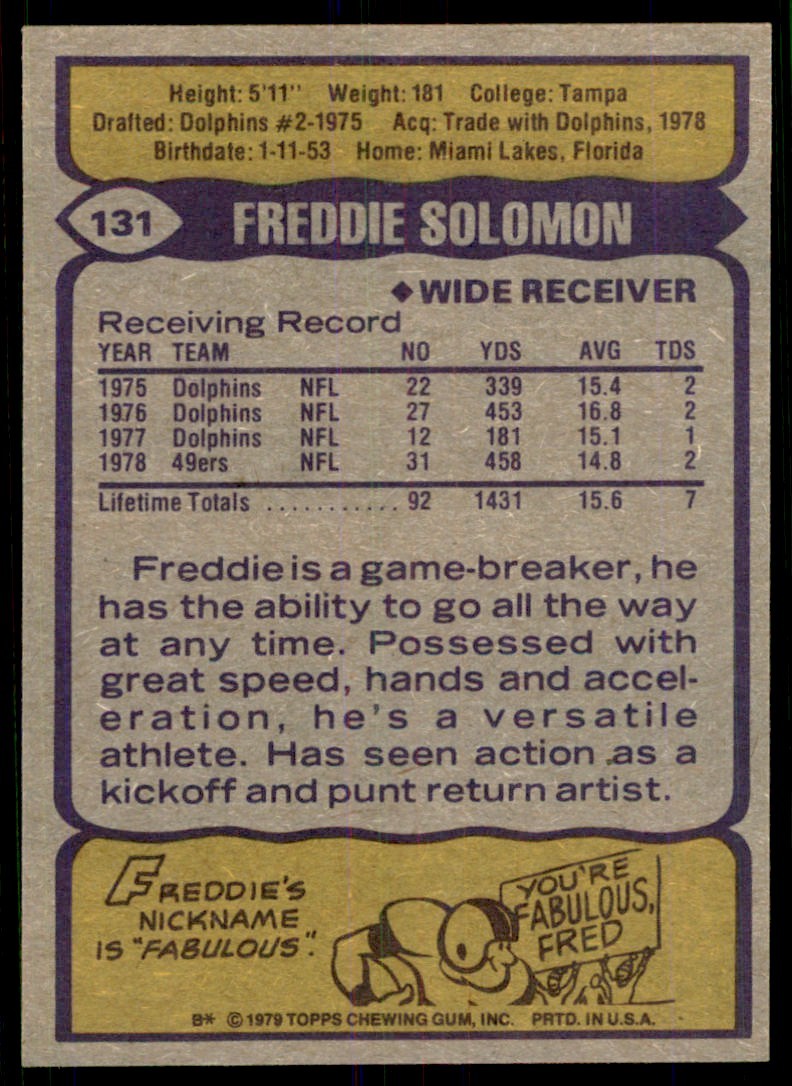 1979 Topps Freddie Solomon San Francisco 49ers #131